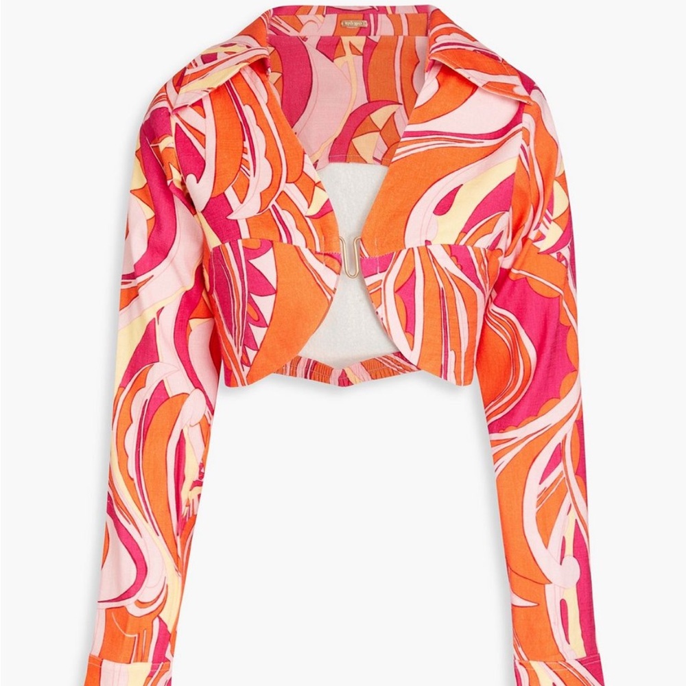 Cult Gaia Soraya cropped printed linen-blend top
